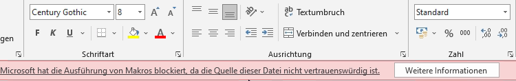 Microsoft hat die Ausführung von Makros blockiert, da die Quelle dieser Datei nicht vertrauenswürdig ist.