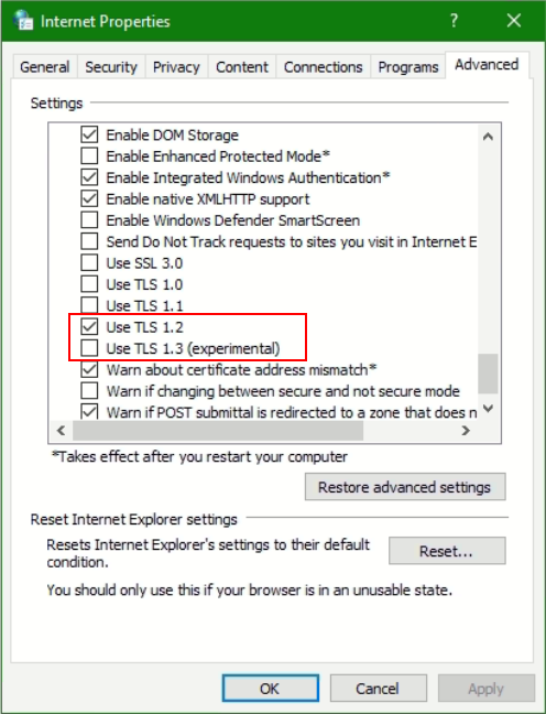 How to Use TLS 1.2 and TLS 1.3 protocols on Windows