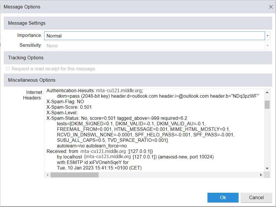 Outlook E-Mail Internetkopfzeilen