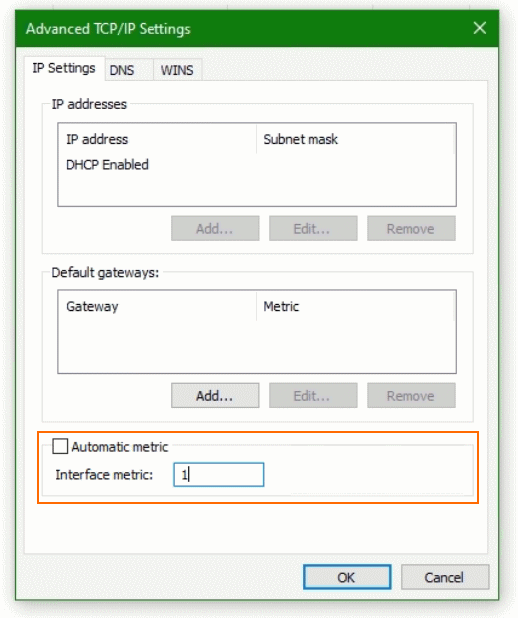 Split Horizon DNS Interface metric