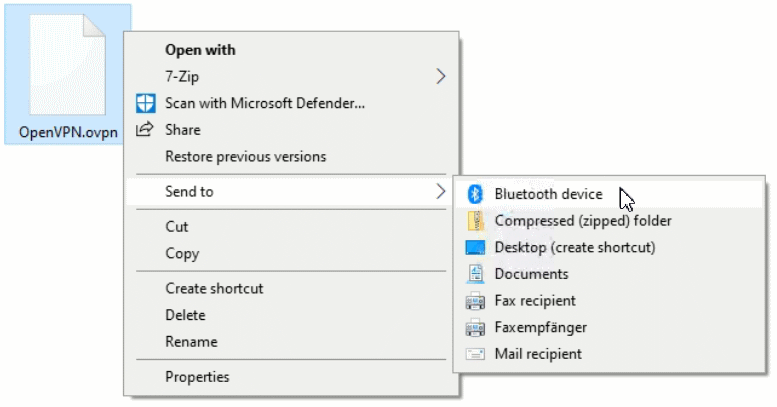 OVPN-Datei Senden an Bluetooth-Gerät