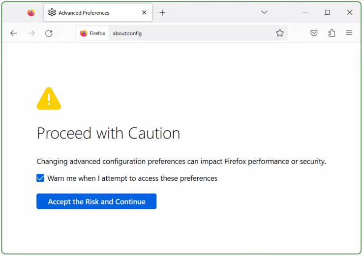 Firefox about:config