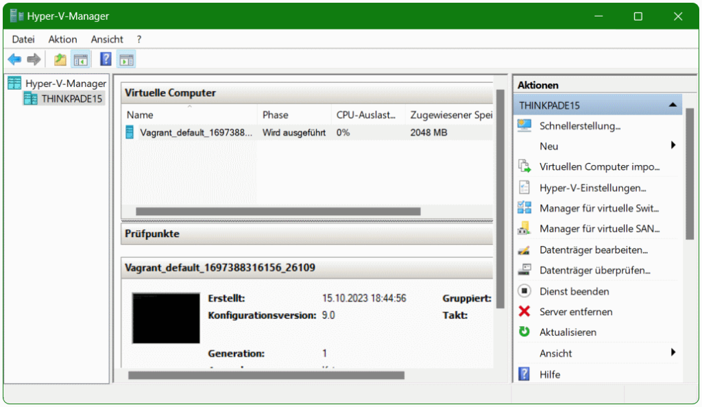 Hyper-V Manager, Virtuelle Maschinen mit Vagrant