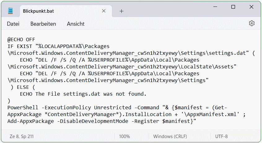 Windows Blickpunkt Reparieren, Notepad