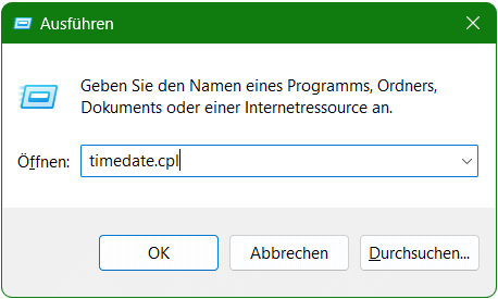 timedate.cpl ausführen