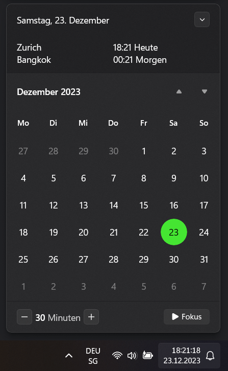 Windows 11 Uhrzeit mit Sekundenanzeige