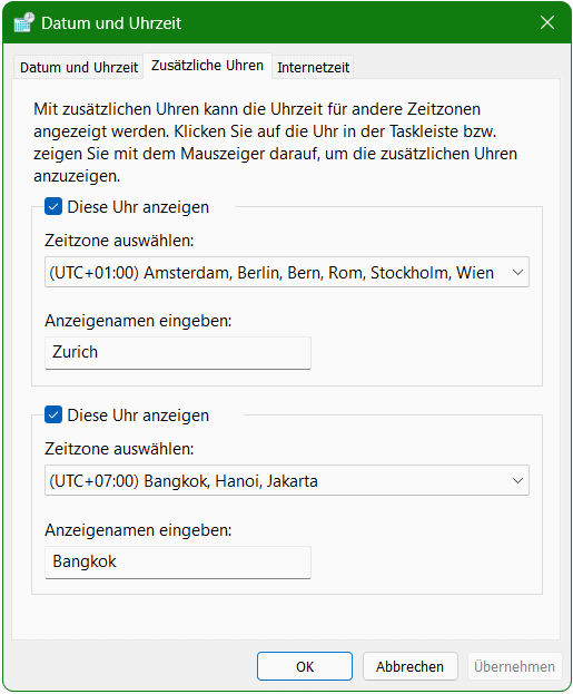 Windows 11 Uhr mit Sekundenanzeige