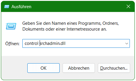 Windows Indizierungsoptionen öffnen
