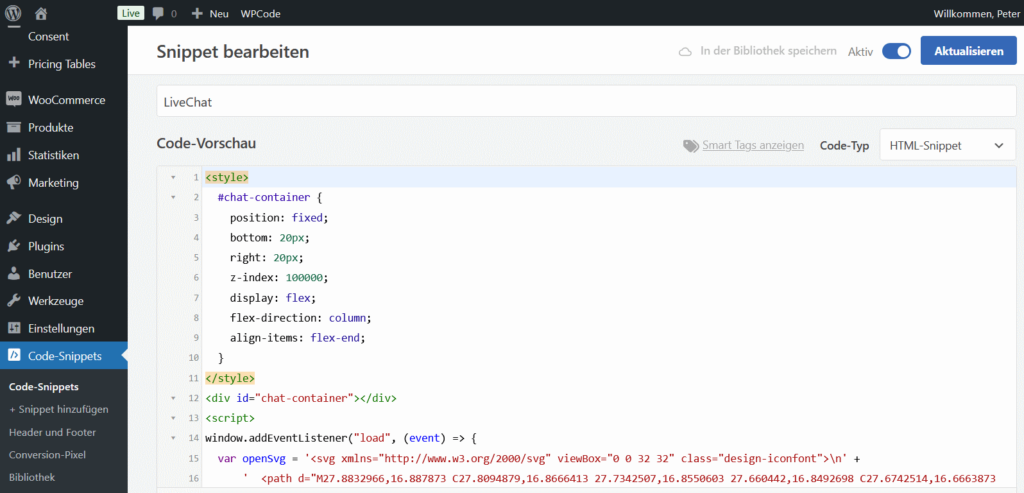 Grandstream Live Chat Snippet in WordPress
